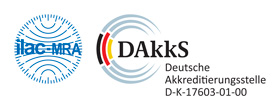 Durch die DAkkS nach
DIN EN ISO/IEC 17025
akkreditiertes Laboratorium.
Die Akkreditierung gilt nur
für den in der Urkundenanlage
D-K-17603-01-00 aufgeführten
Akkreditierungsumfang.