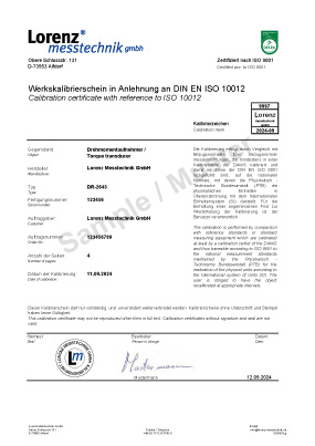 Sample Proprietary Calibration Certificate